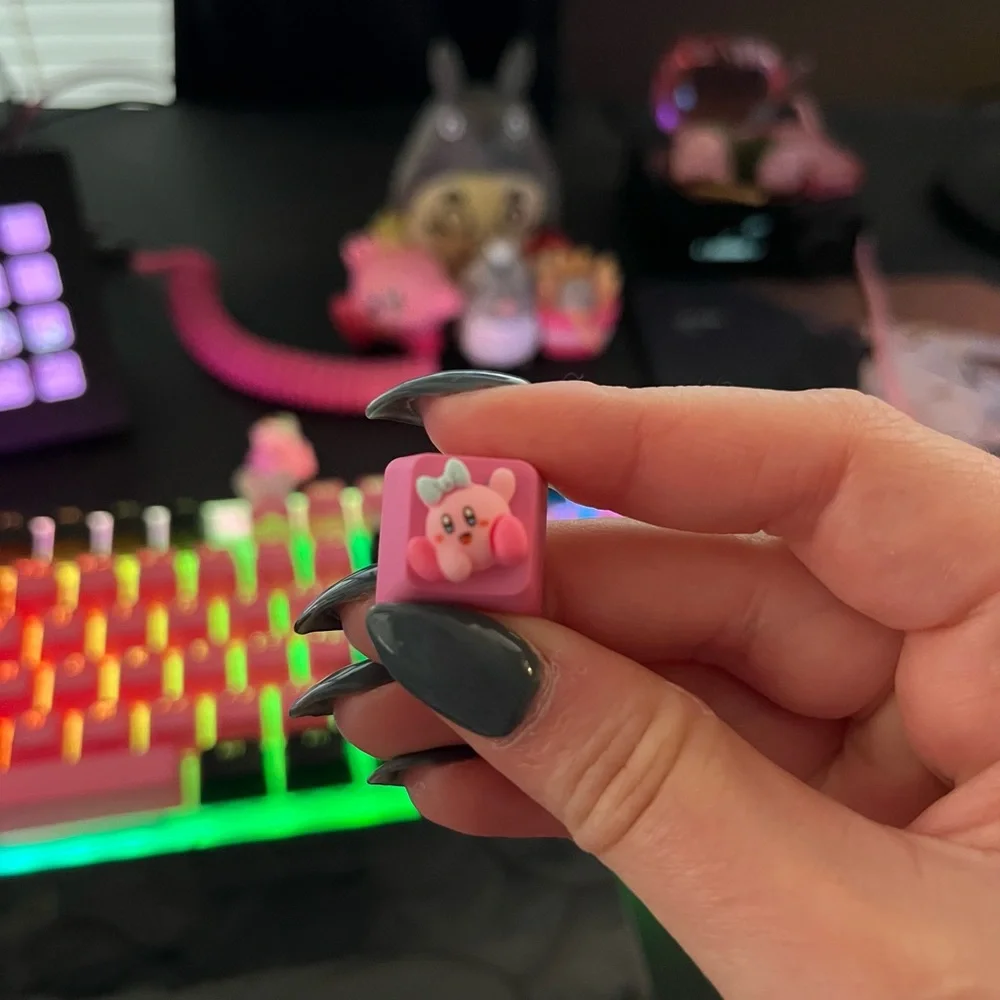 Cute Pink Artisan Anime Keycap for OEM Switches, Kirby with bow